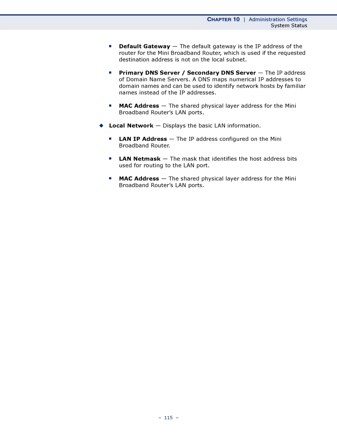 SMC Networks SMCWBR11S-N manual 115 