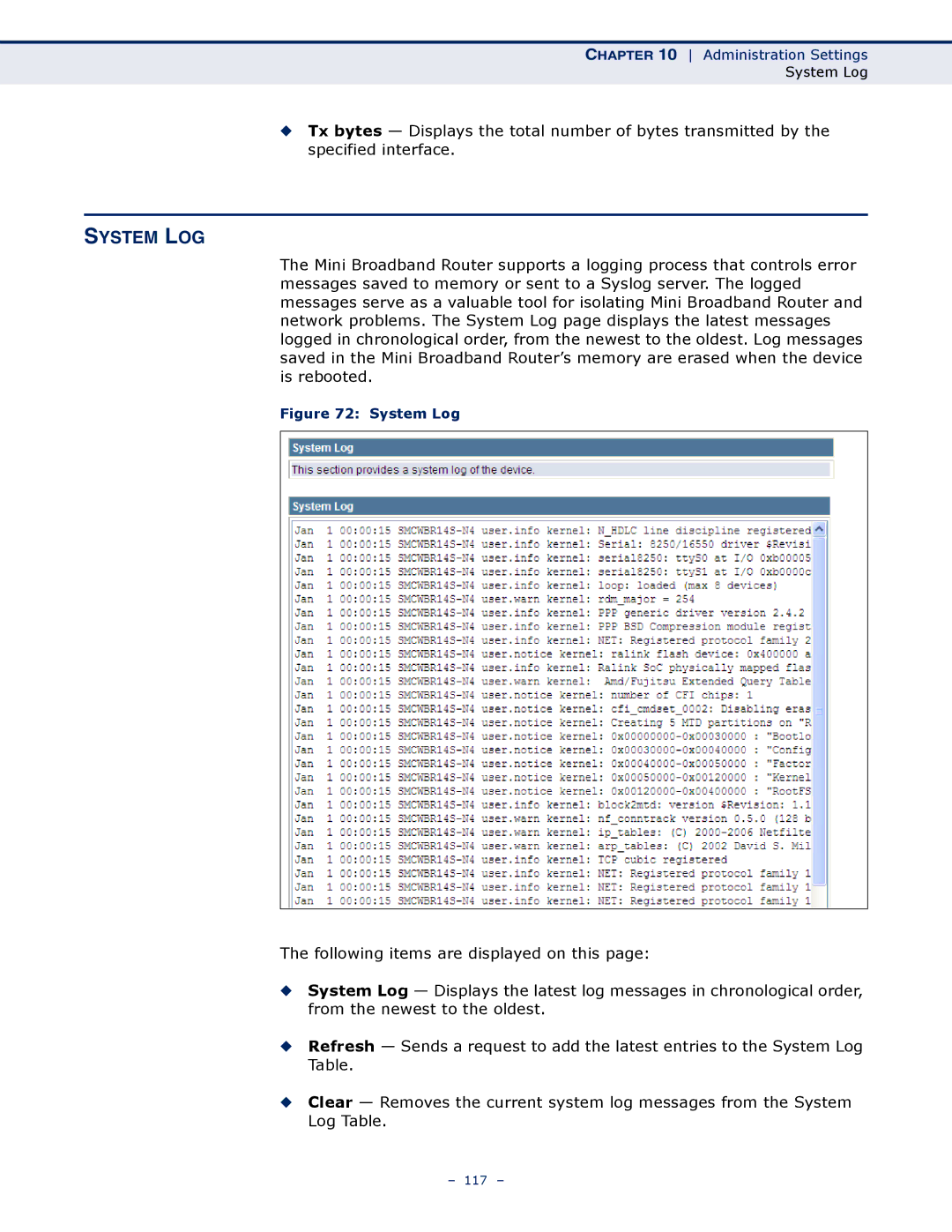 SMC Networks SMCWBR11S-N manual System LOG, System Log 