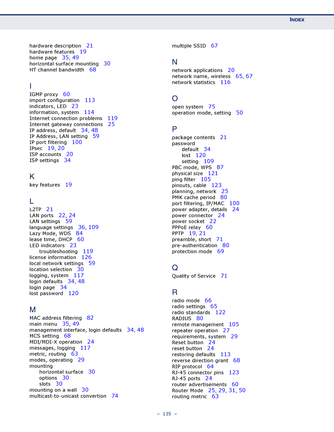 SMC Networks SMCWBR11S-N manual Index 