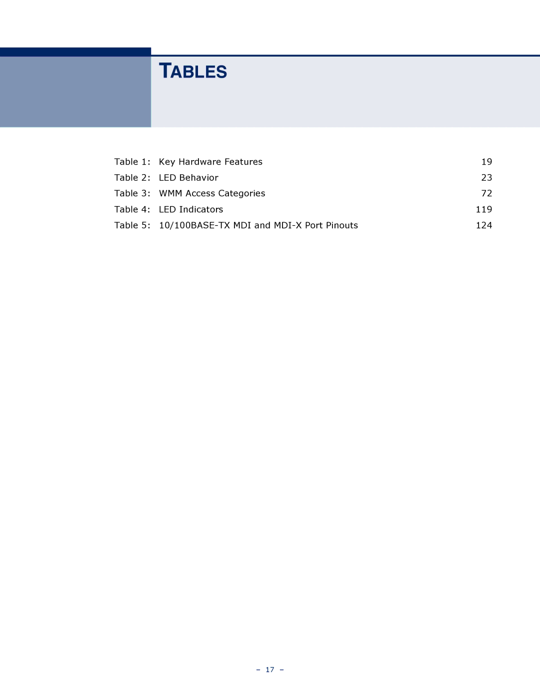 SMC Networks SMCWBR11S-N manual Tables 