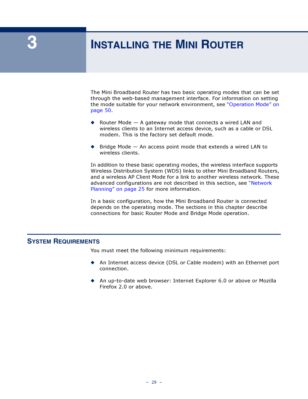 SMC Networks SMCWBR11S-N manual Installing the Mini Router, System Requirements 