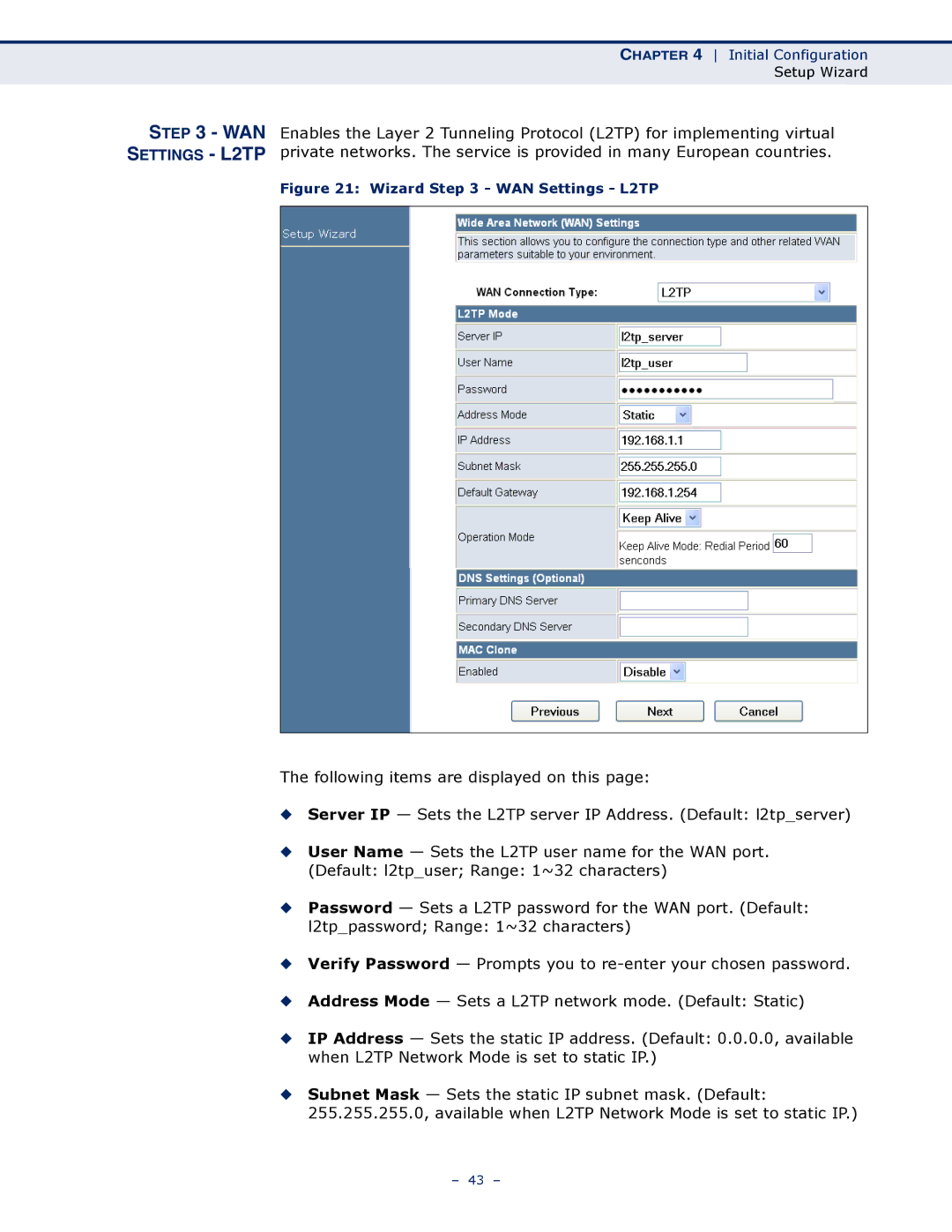 SMC Networks SMCWBR11S-N manual Wizard WAN Settings L2TP 