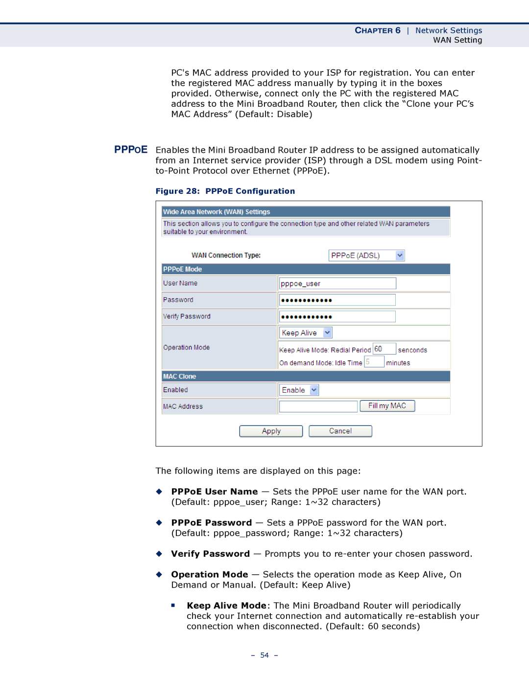 SMC Networks SMCWBR11S-N manual PPPoE Configuration 