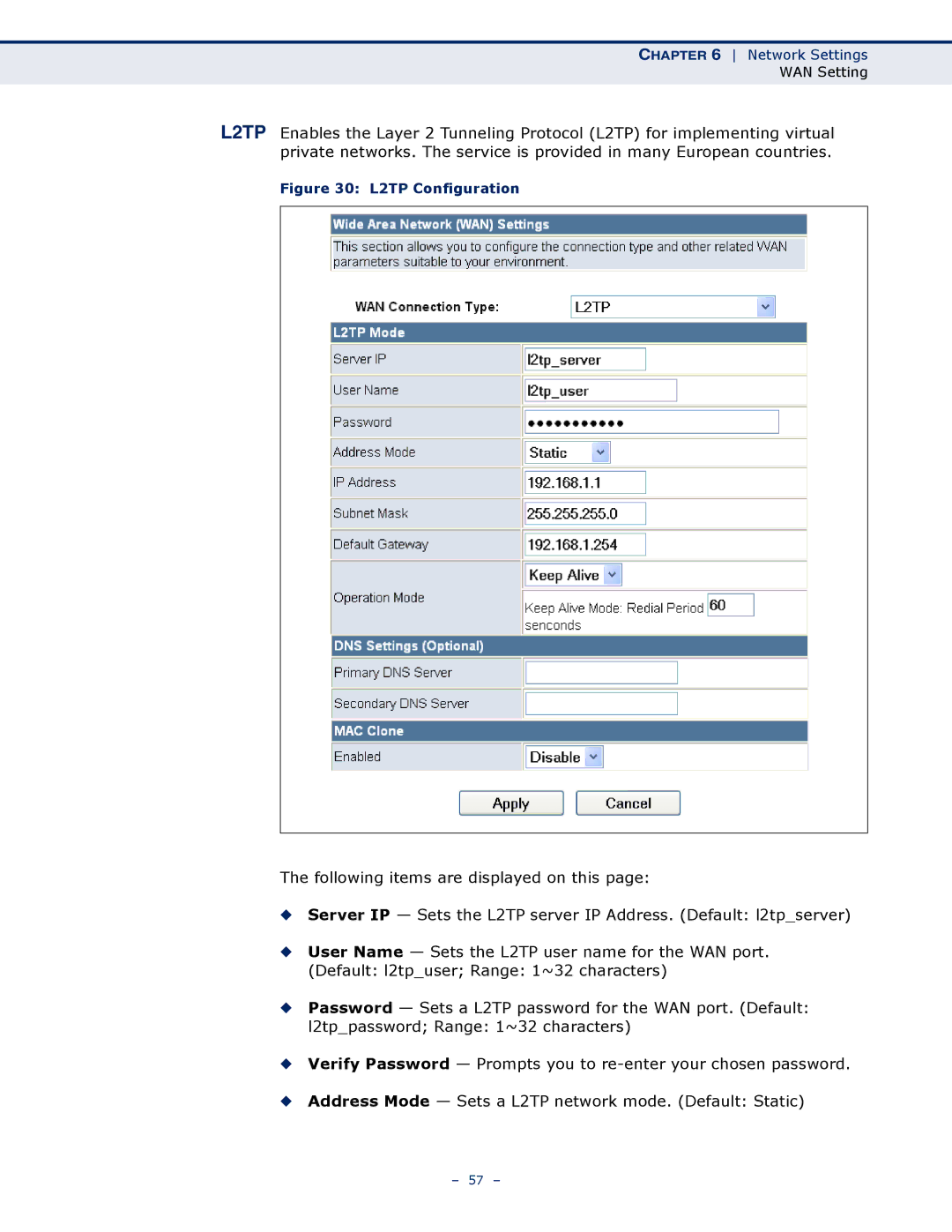 SMC Networks SMCWBR11S-N manual L2TP Configuration 