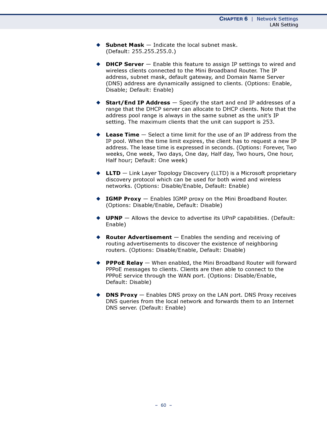 SMC Networks SMCWBR11S-N manual Network Settings 