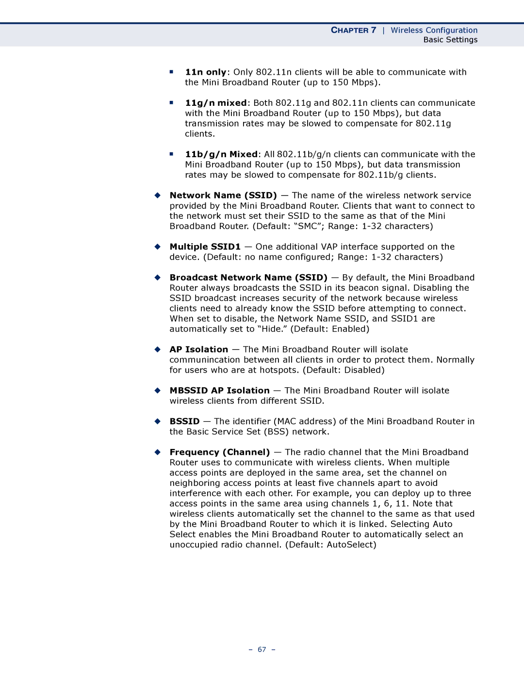 SMC Networks SMCWBR11S-N manual Wireless Configuration 