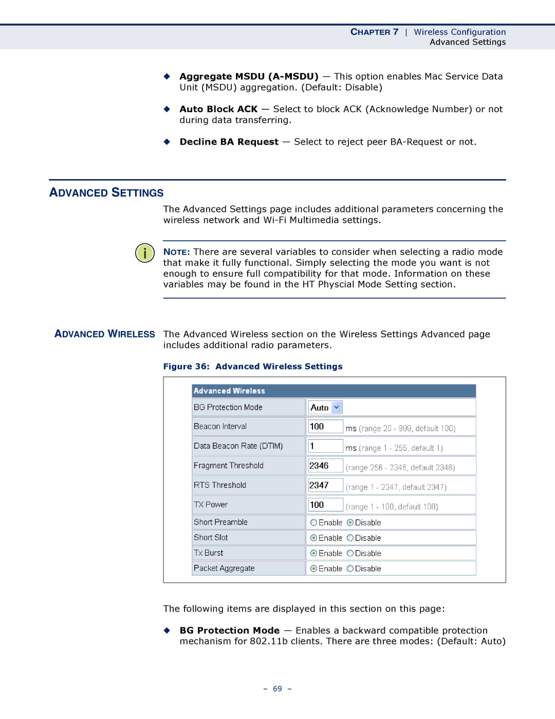 SMC Networks SMCWBR11S-N manual Advanced Settings, Advanced Wireless Settings 