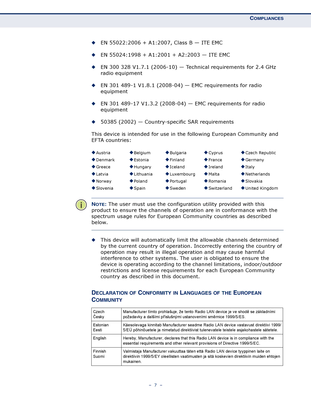 SMC Networks SMCWBR11S-N manual Compliances 