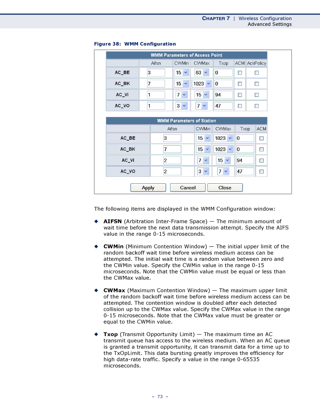 SMC Networks SMCWBR11S-N manual WMM Configuration 