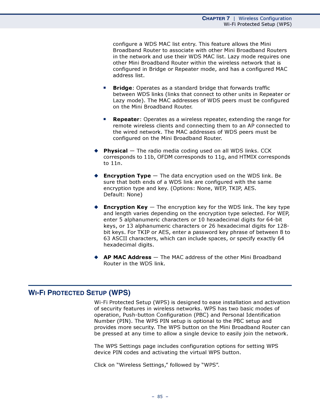 SMC Networks SMCWBR11S-N manual WI-FI Protected Setup WPS 