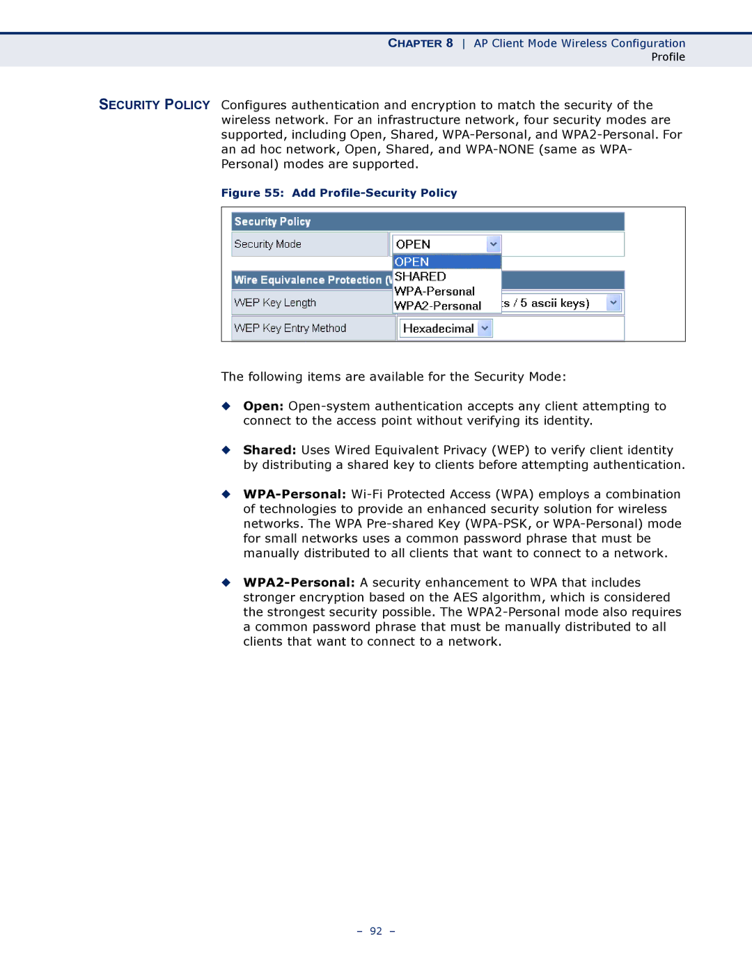 SMC Networks SMCWBR11S-N manual Add Profile-Security Policy 