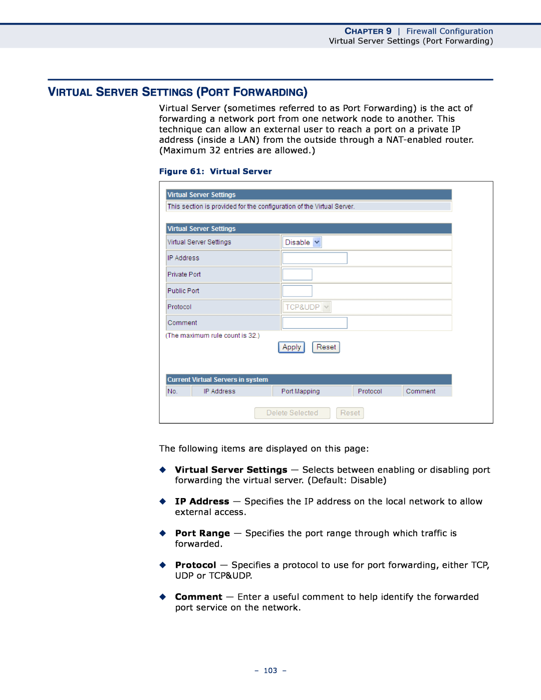 SMC Networks SMCWBR11S-N manual Virtual Server Settings Port Forwarding 
