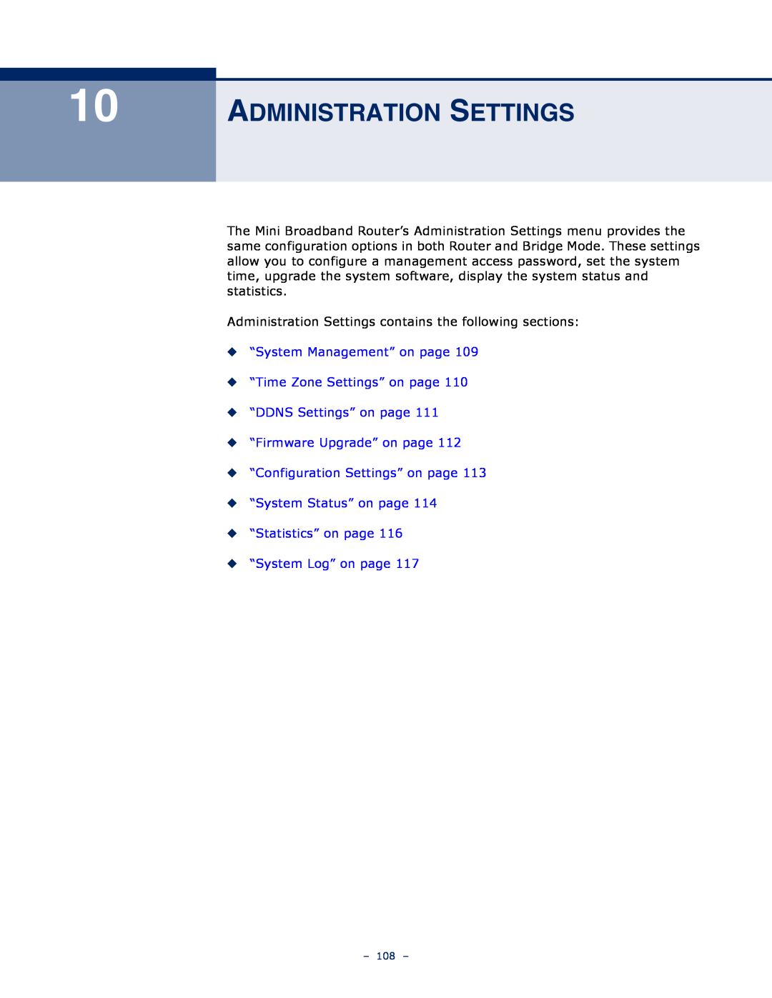 SMC Networks SMCWBR11S-N manual Administration Settings, “System Management” on page “Time Zone Settings” on page 