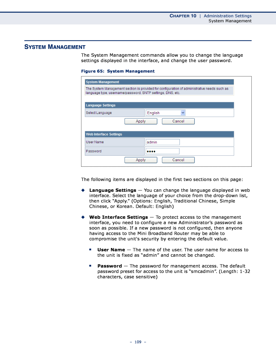 SMC Networks SMCWBR11S-N manual System Management 