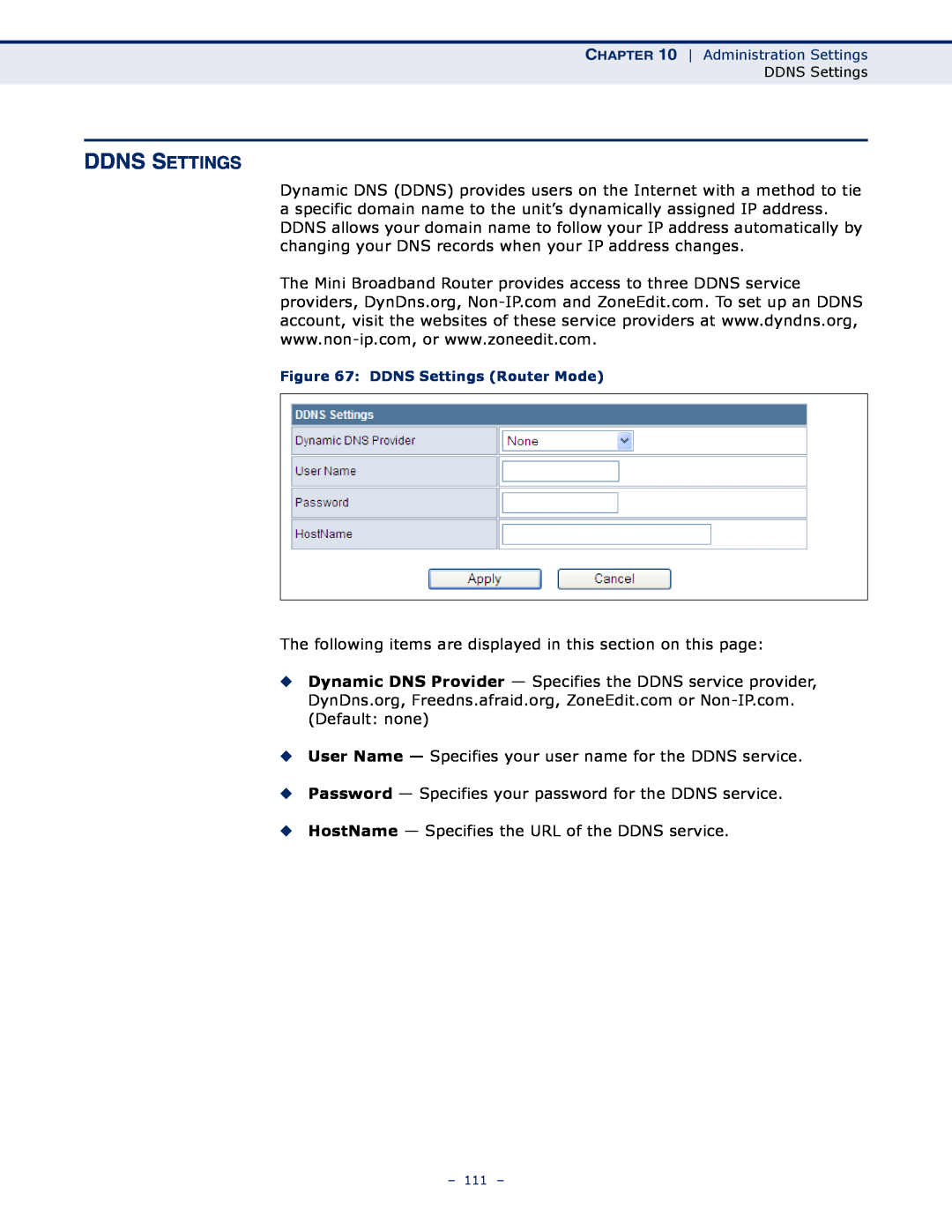SMC Networks SMCWBR11S-N manual Ddns Settings, DDNS Settings Router Mode 