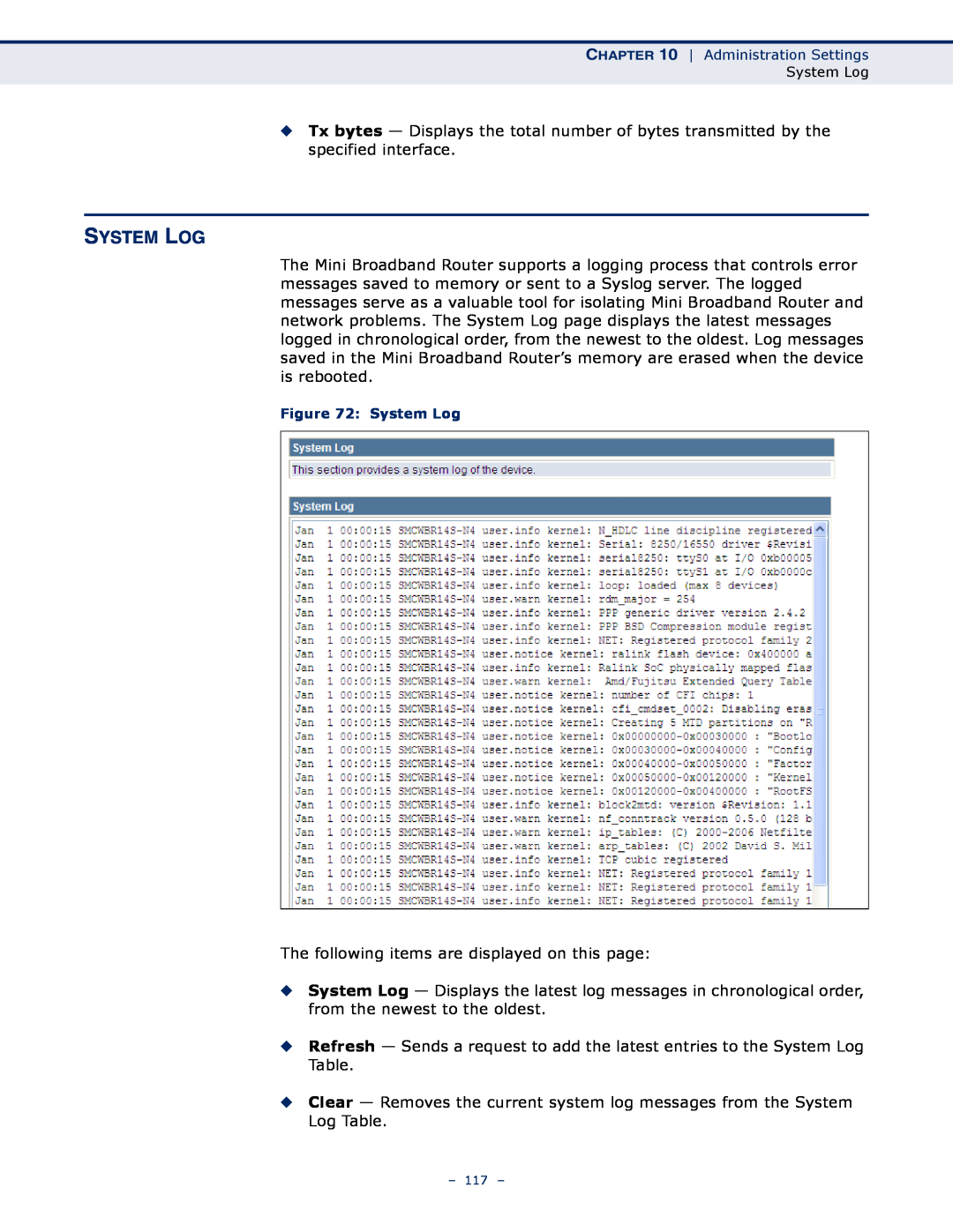 SMC Networks SMCWBR11S-N manual System Log 