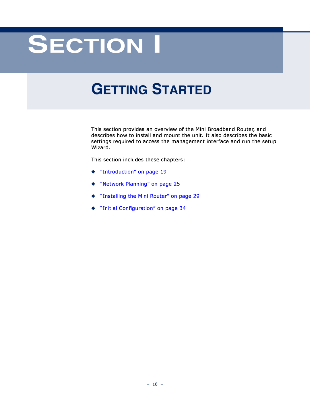SMC Networks SMCWBR11S-N manual Section, Getting Started, “Introduction” on page “Network Planning” on page 
