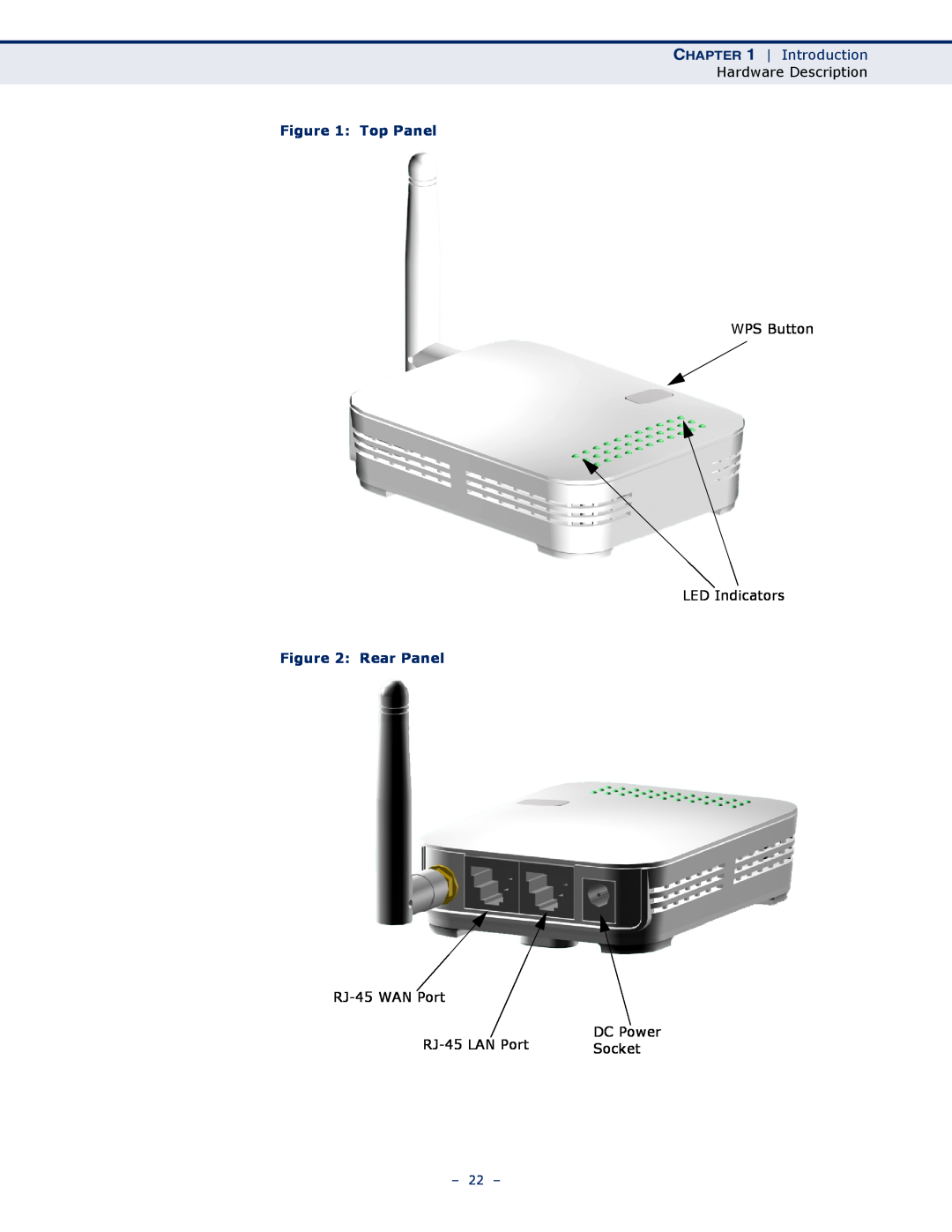 SMC Networks SMCWBR11S-N Introduction, Hardware Description, Top Panel, WPS Button LED Indicators, Rear Panel, Socket 