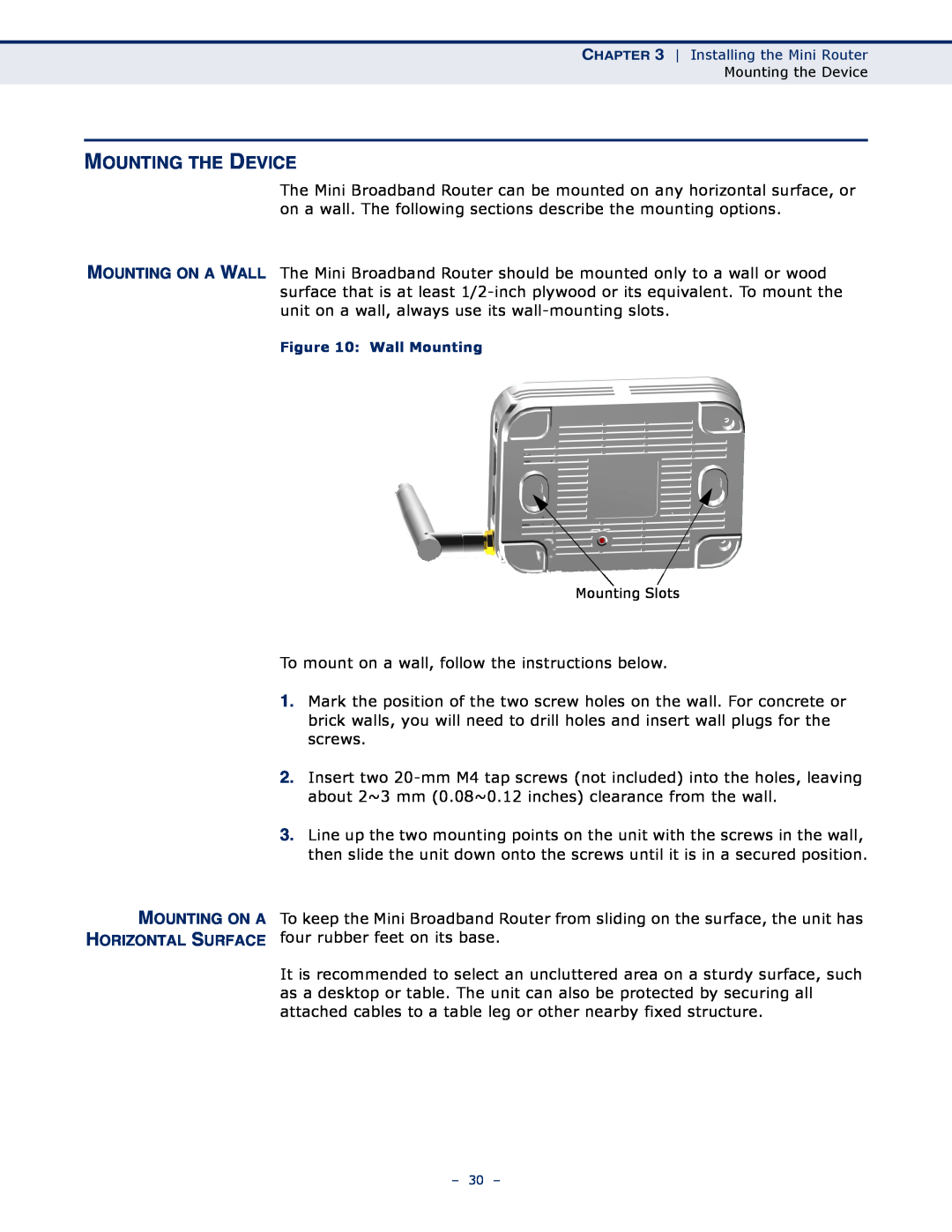 SMC Networks SMCWBR11S-N manual Mounting The Device, Mounting On A Horizontal Surface 