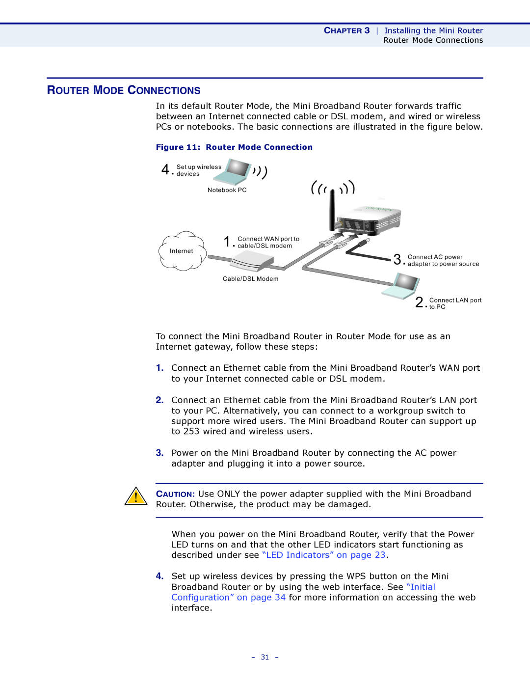 SMC Networks SMCWBR11S-N manual Router Mode Connections 