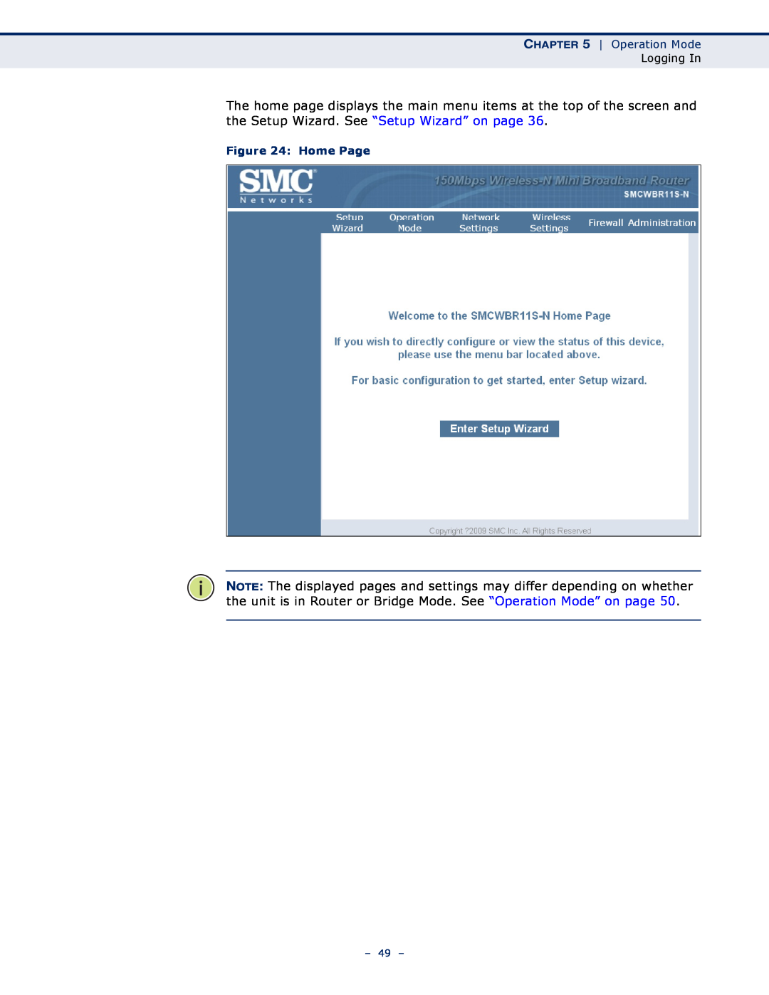 SMC Networks SMCWBR11S-N manual Home Page 