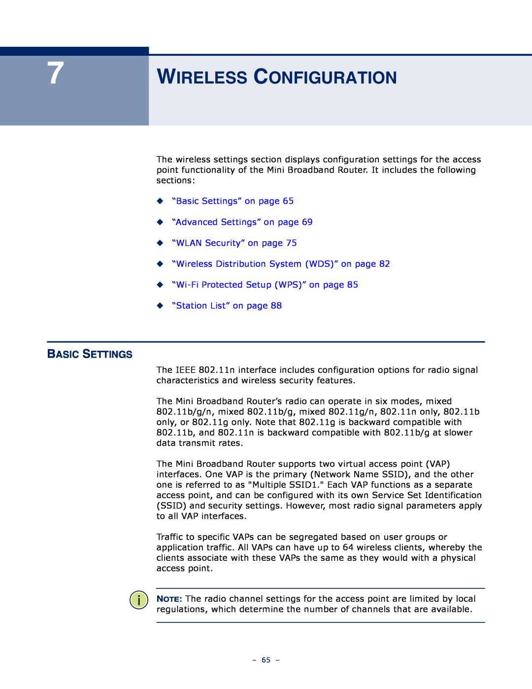 SMC Networks SMCWBR11S-N manual Wireless Configuration, “Basic Settings” on page “Advanced Settings” on page 