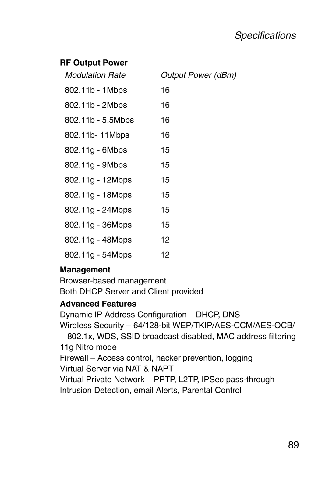 SMC Networks SMCWBR14-G manual Management, Advanced Features 