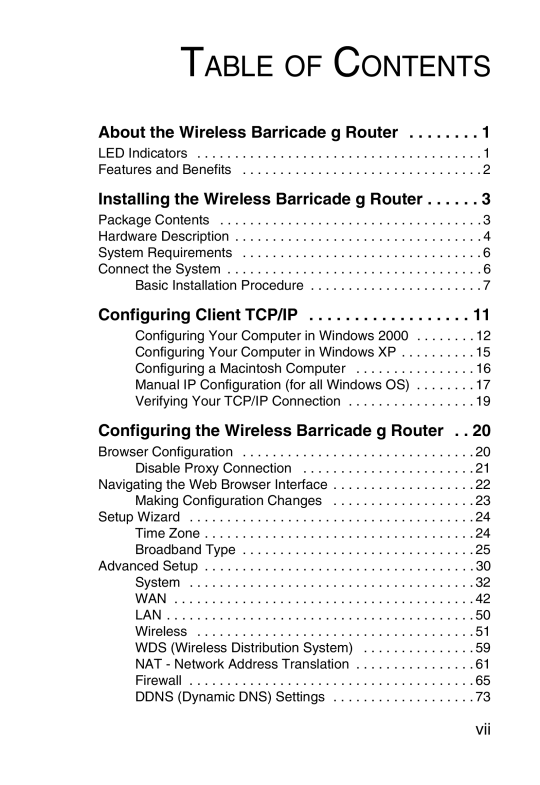 SMC Networks SMCWBR14-G manual Table of Contents 