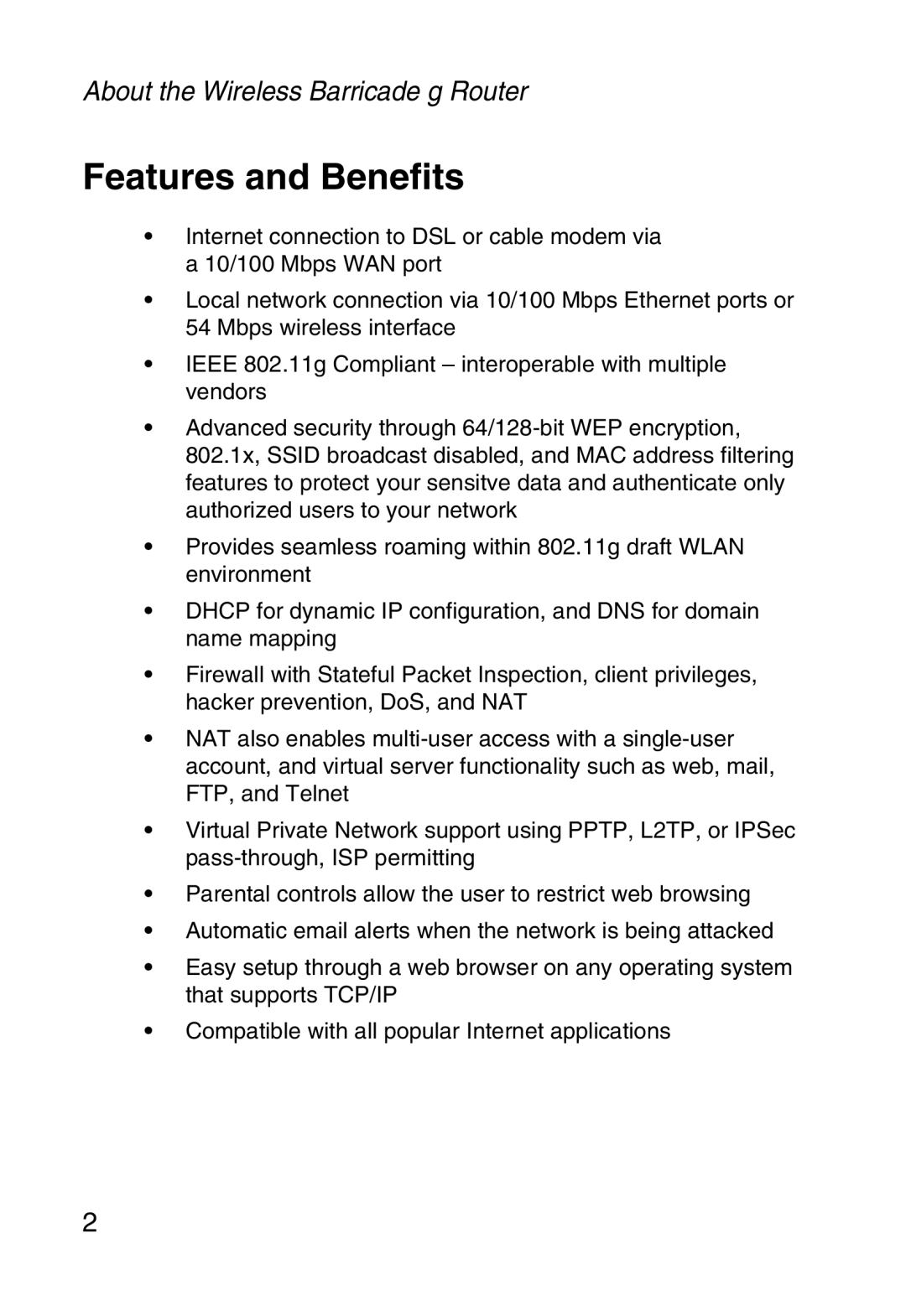 SMC Networks SMCWBR14-G manual Features and Benefits 