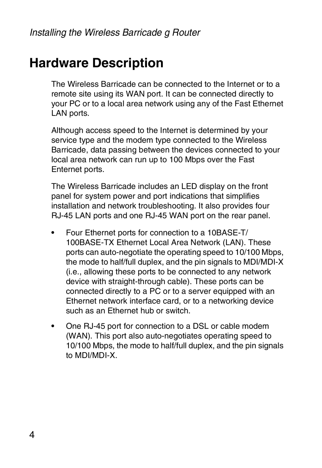 SMC Networks SMCWBR14-G manual Hardware Description 