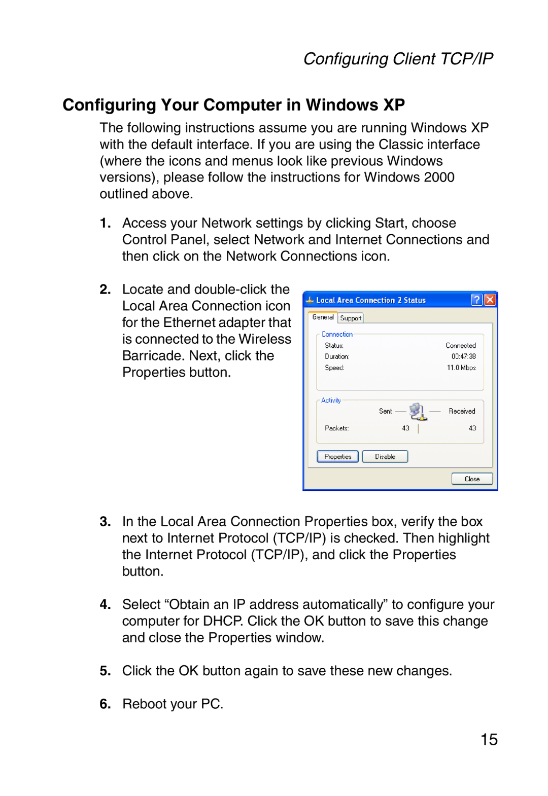 SMC Networks SMCWBR14-G manual Configuring Your Computer in Windows XP 