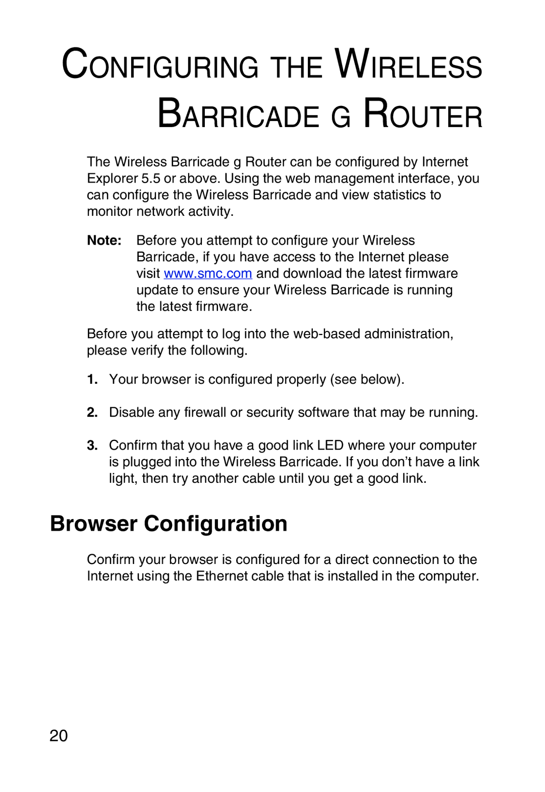 SMC Networks SMCWBR14-G manual Configuring the Wireless Barricade G Router 