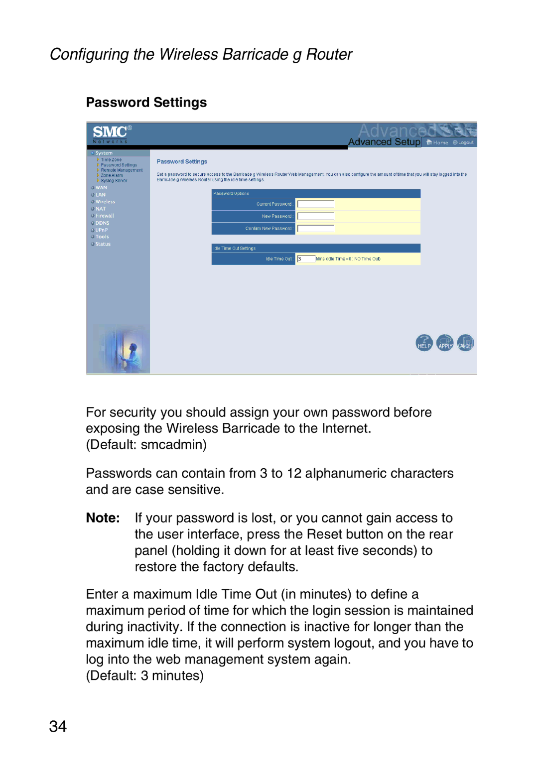 SMC Networks SMCWBR14-G manual Password Settings 