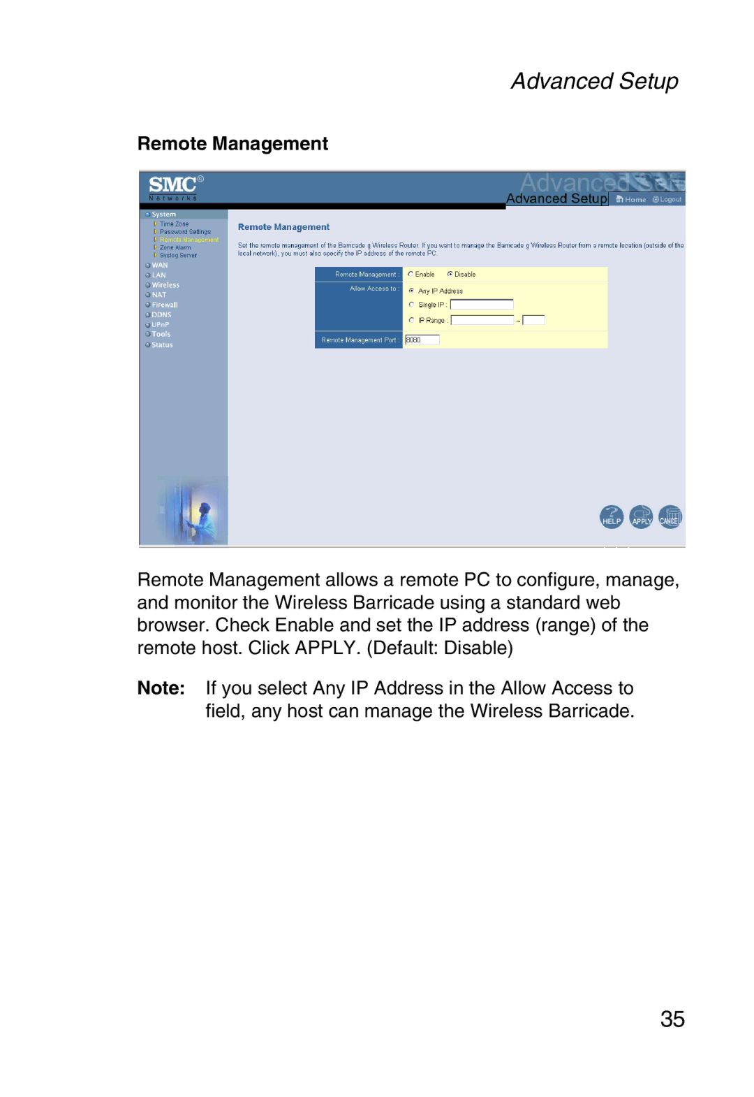 SMC Networks SMCWBR14-G manual Remote Management 