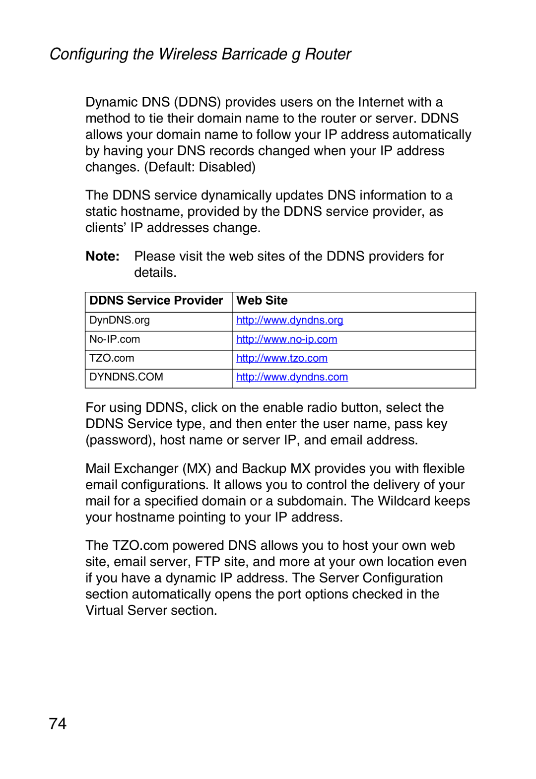 SMC Networks SMCWBR14-G manual Ddns Service Provider Web Site 