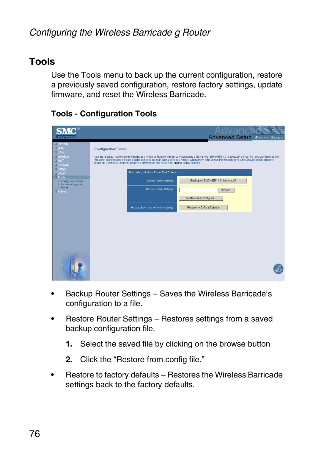 SMC Networks SMCWBR14-G manual Tools Configuration Tools 