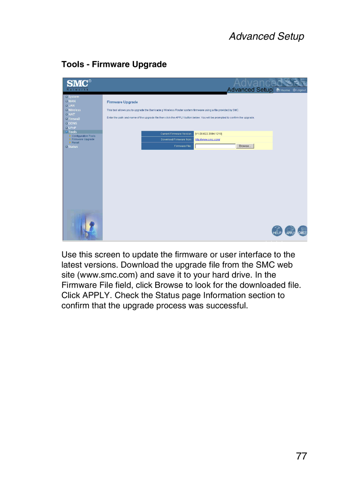 SMC Networks SMCWBR14-G manual Tools Firmware Upgrade 