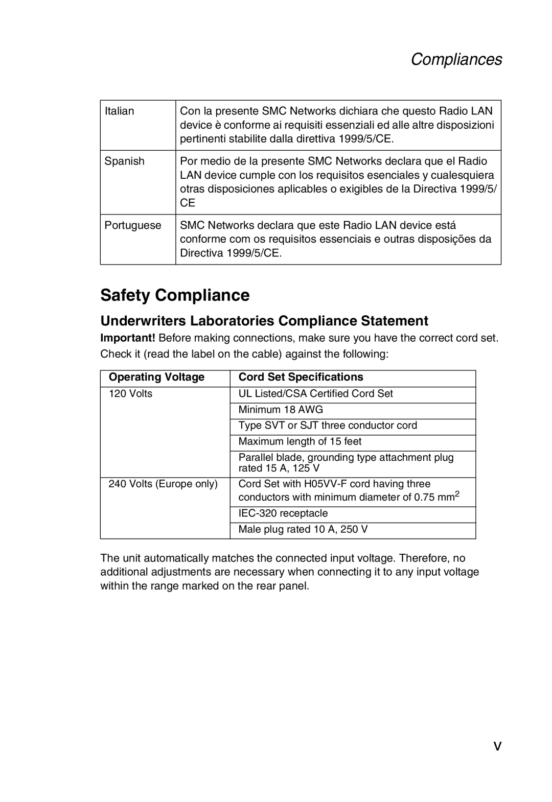 SMC Networks SMCWBR14-G manual Safety Compliance, Underwriters Laboratories Compliance Statement 