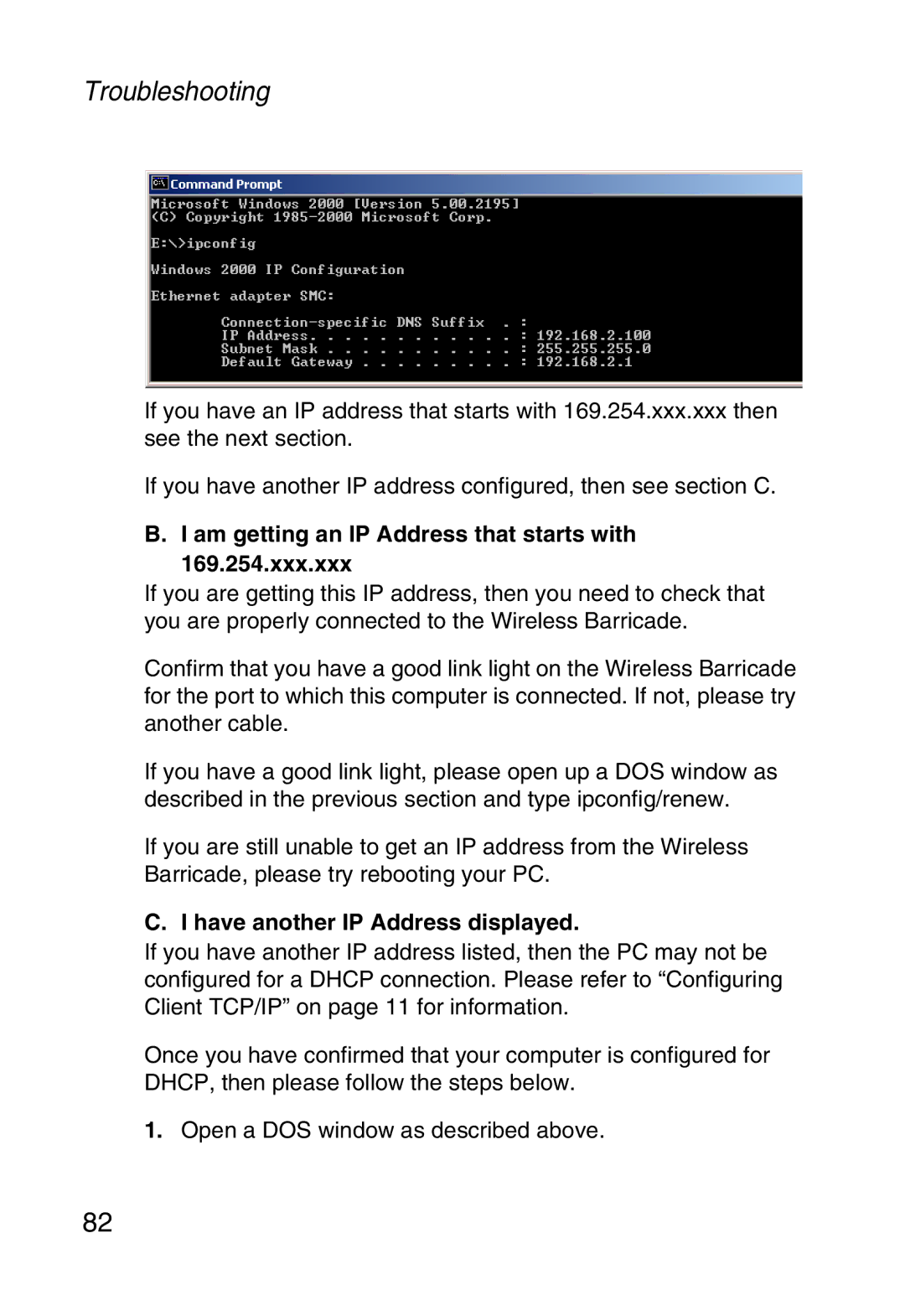 SMC Networks SMCWBR14-G manual Am getting an IP Address that starts with, Have another IP Address displayed 