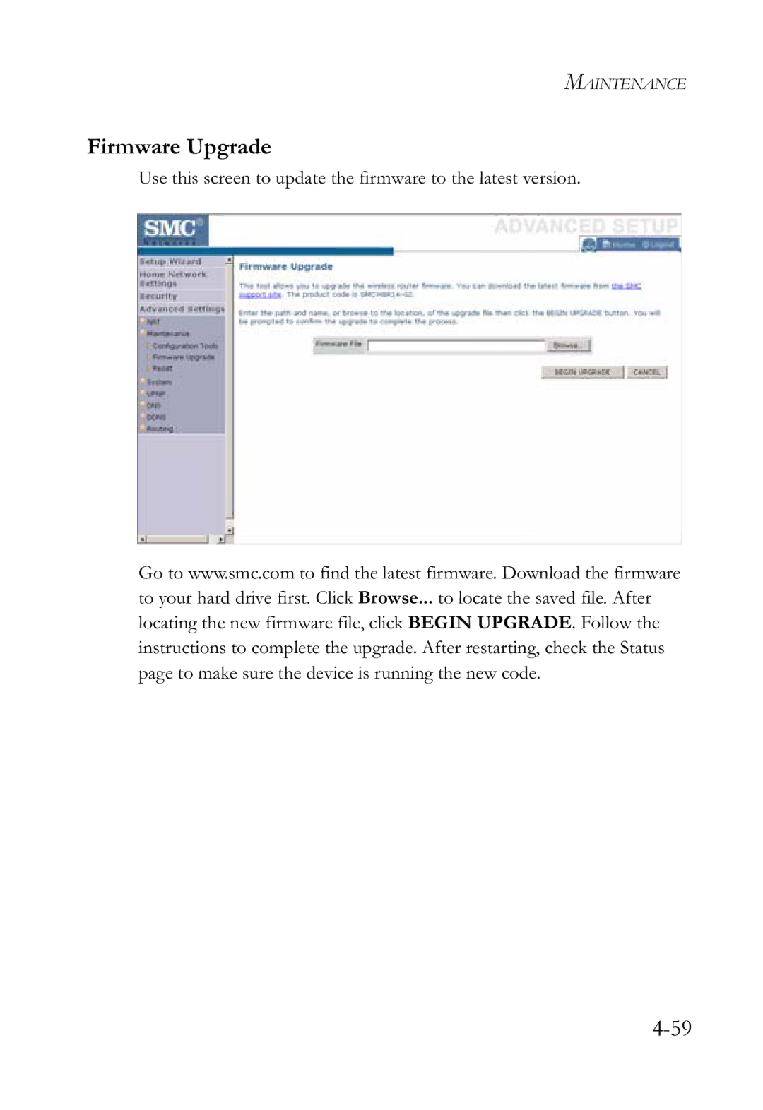 SMC Networks SMCWBR14-G2 manual Firmware Upgrade 