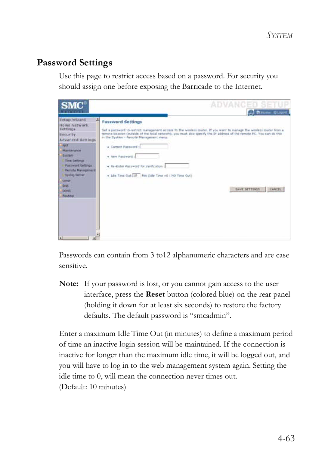 SMC Networks SMCWBR14-G2 manual Password Settings 