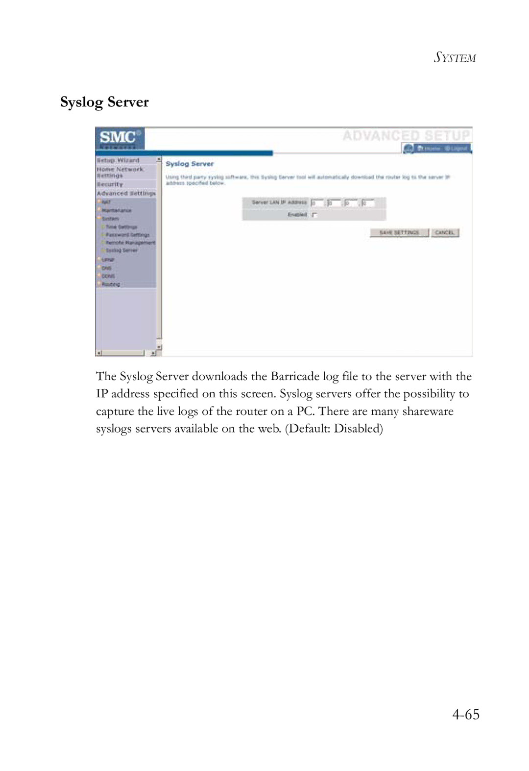 SMC Networks SMCWBR14-G2 manual Syslog Server 