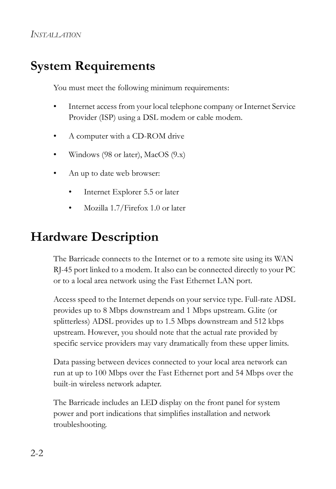 SMC Networks SMCWBR14-G2 manual System Requirements, Hardware Description 