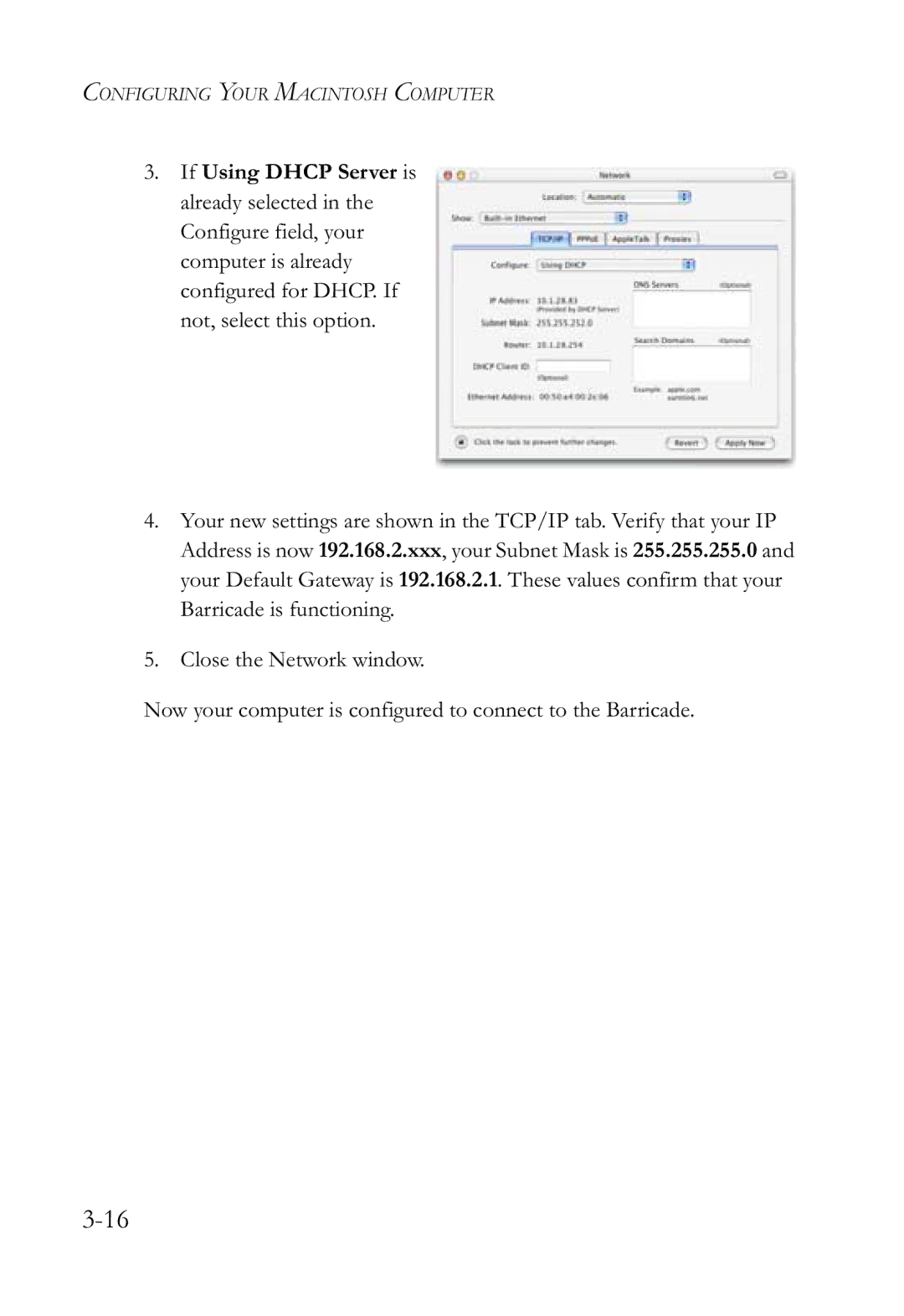 SMC Networks SMCWBR14-G2 manual Configuring Your Macintosh Computer 