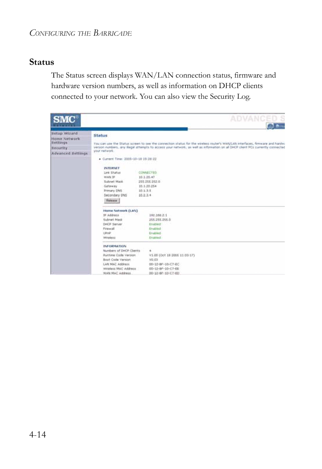 SMC Networks SMCWBR14-G2 manual Status 