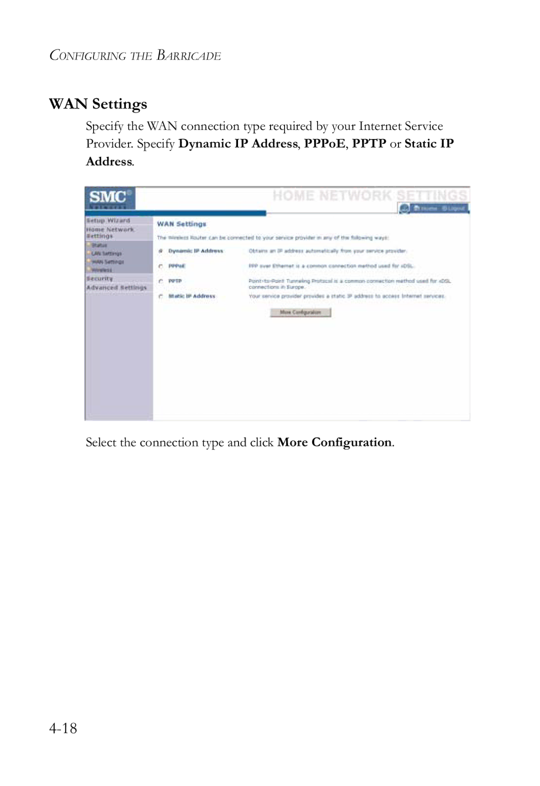 SMC Networks SMCWBR14-G2 manual WAN Settings 