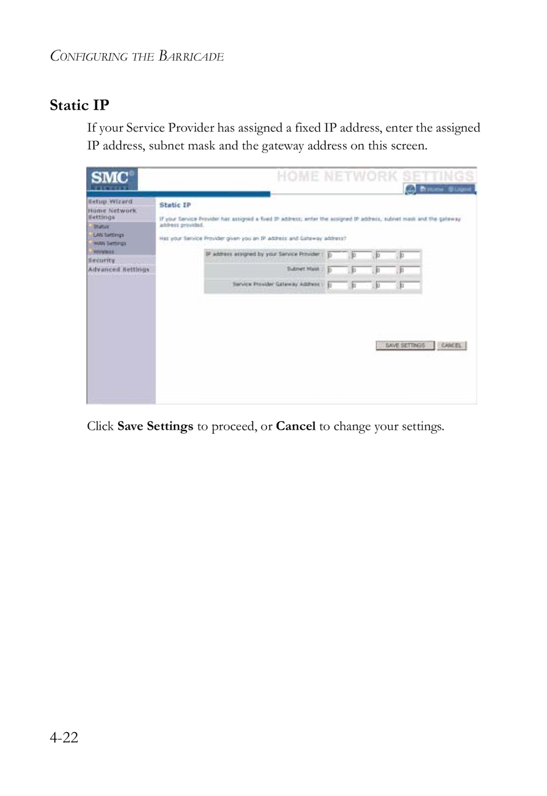 SMC Networks SMCWBR14-G2 manual Static IP 