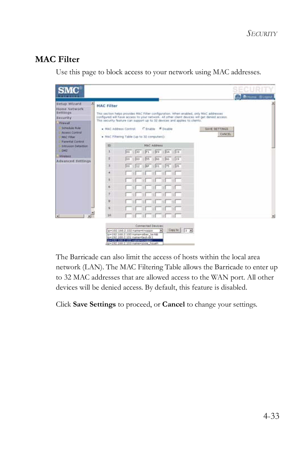 SMC Networks SMCWBR14-G2 manual MAC Filter 