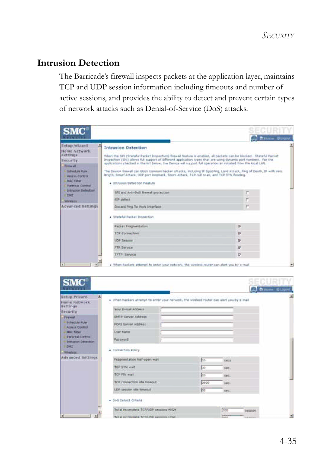 SMC Networks SMCWBR14-G2 manual Intrusion Detection 