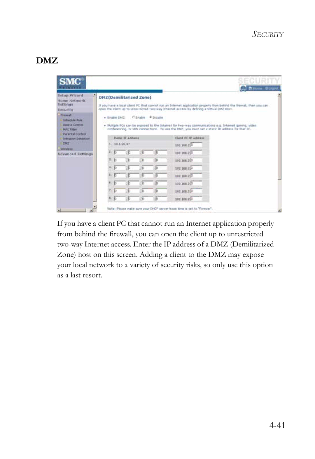 SMC Networks SMCWBR14-G2 manual Dmz 